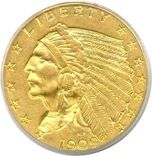 image for: 1909 $2 1/2 PCGS MS62