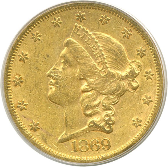 image for: 1869 $20  PCGS AU53 