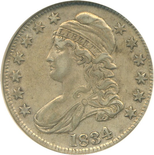 image for: 1834 50c Large Date Large Letters NGC AU53 (O-101)