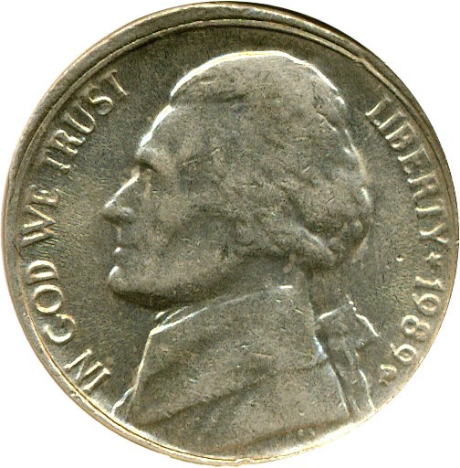 image for: Error: 1989-P 5c NGC AU53 - Collar Cud 9-12:00