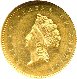 image for: 1854 G$1 Ty.2 NGC/CAC AU58