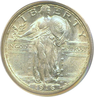 image for: 1916 25c Standing PCGS MS63 FH