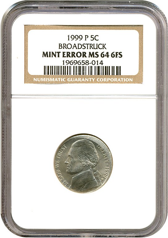 image for: Error: 1999-P 5c  NGC MS64 6FS - Broadstruck