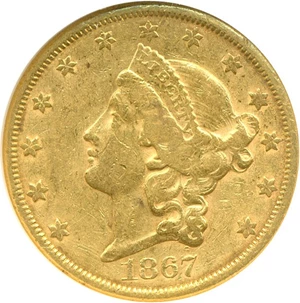 image for: 1867-S $20 NGC AU50