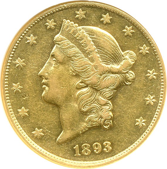 image for: 1893-CC $20  NGC AU50 