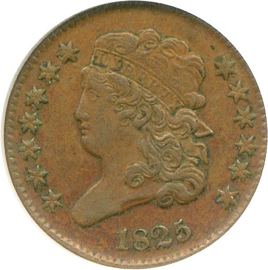 image for: 1825 1/2c  NGC AU55 BN