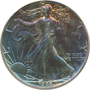 image for: 1988 $1 Silver Eagle PCGS MS65 *Color*