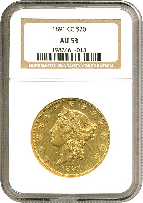 image for: 1891-CC $20  NGC AU53 