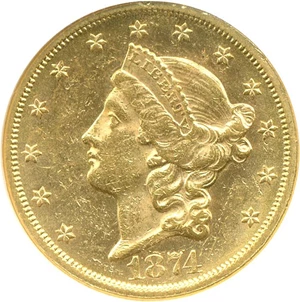 image for: 1874-S $20 NGC MS61