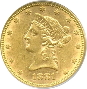 image for: 1881 $10 PCGS AU55