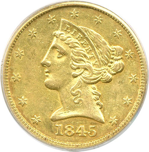 image for: 1845 $5  PCGS AU50