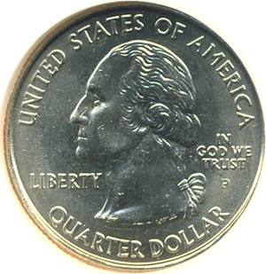 image for: 2005-P 25c West Virginia NGC MS65 Reverse Die Break @ 4:00