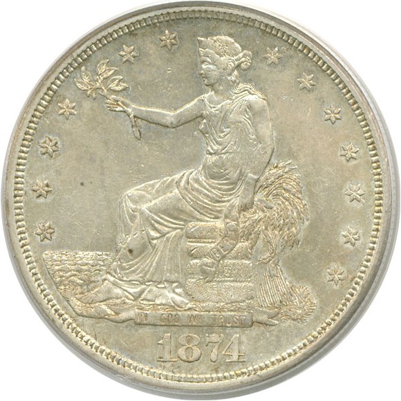 image for: 1874-CC Trade$ Chop Mark PCGS AU55 