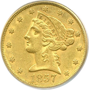 image for: 1857 $5 PCGS AU53