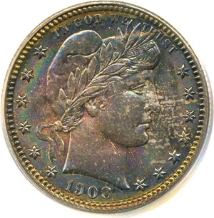 image for: 1908-S 25c PCGS MS65 ex:Friend ** Color **