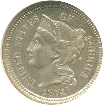 image for: 1874 3cN  NGC Proof 63