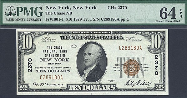 image for: Fr.1801-1 1929 $10 Type 1 PMG Choice CU64 #2370 New York [C289180A]