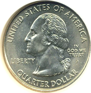 image for: 2005-P 25c West Virginia NGC MS65 Reverse Die Break @ 4:00