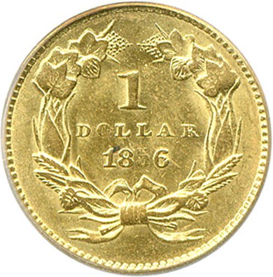 image for: 1856 G$1 Upright 5 PCGS MS62