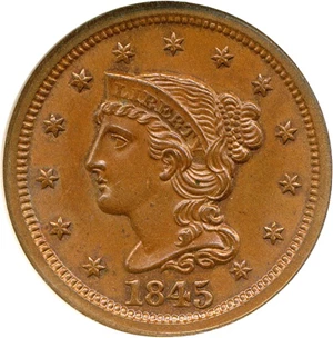 image for: 1845 1c NGC MS64 BN (N-9)
