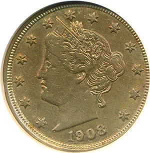 image for: 1908 5c NGC AU50