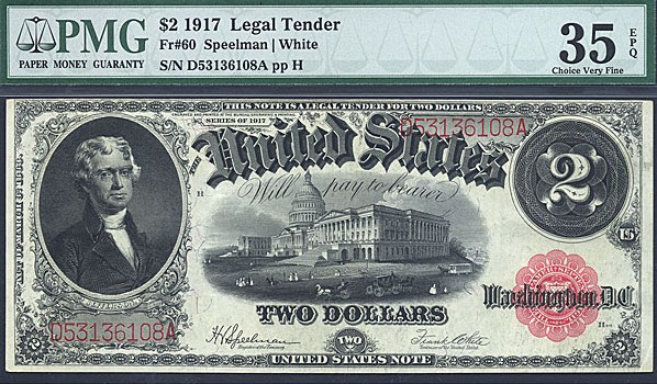 image for: Fr.60 1917 $2 Bracelet Reverse PMG VF35  [D53136108A]