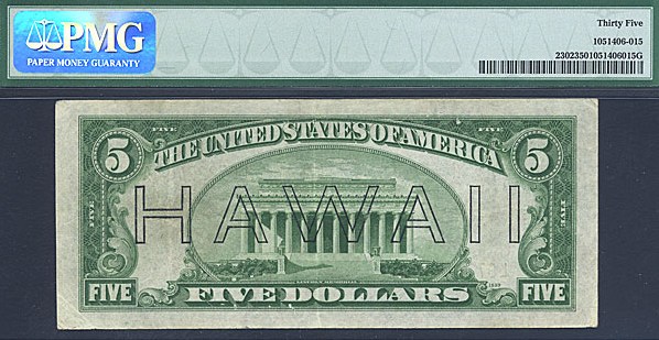 image for: Fr.2302 1934A $5 Hawaiian PMG VF35  [L67222407A]