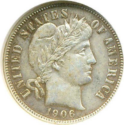 image for: 1906-D 10c  ANACS AU50