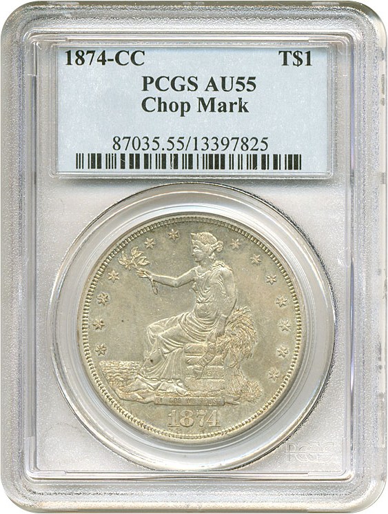 image for: 1874-CC Trade$ Chop Mark PCGS AU55 