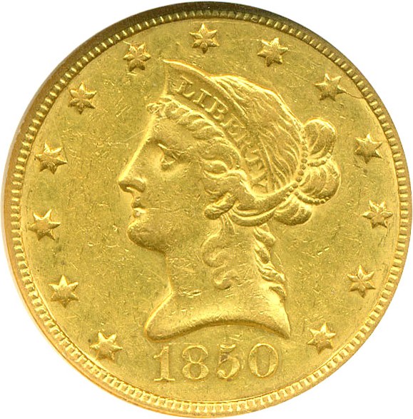 image for: 1850 $10 Large Date NGC AU55