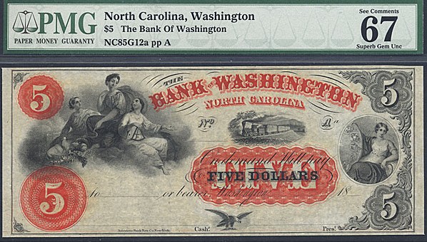 1861 The Bank of Washington, NC $5 (Fr. 3022)