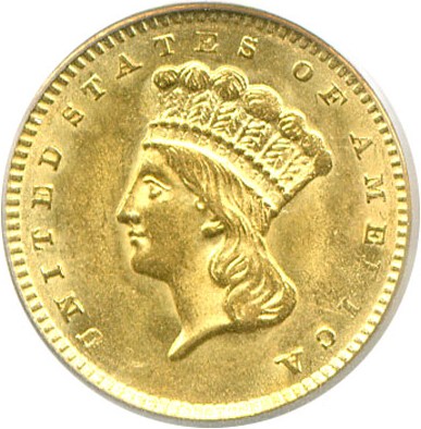 image for: 1856 G$1 Upright 5 PCGS MS62