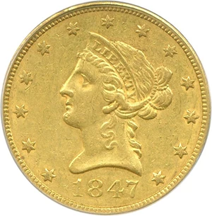 image for: 1847 $10 PCGS AU50