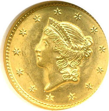 image for: 1849 G$1 Closed Wreath NGC MS65