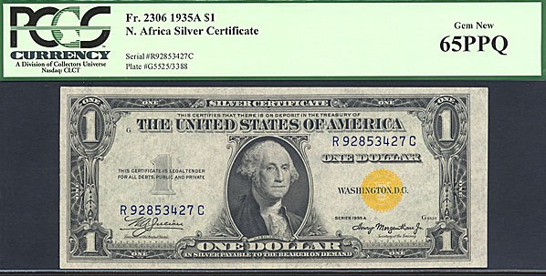 image for: Fr.2306 1935A $1 North Africa PCGS Gem CU65 PPQ  [R92853427C]