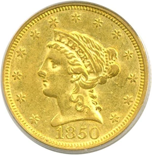 image for: 1850 $2 1/2 PCGS AU53 ex: Steecher