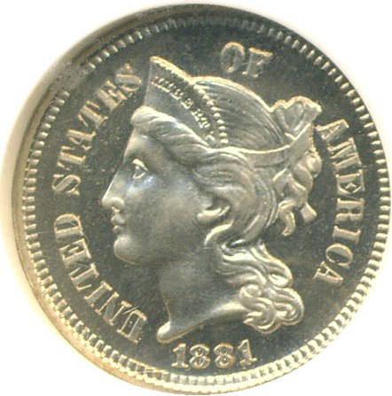 image for: 1881 3cN  NGC Proof 66 Cameo