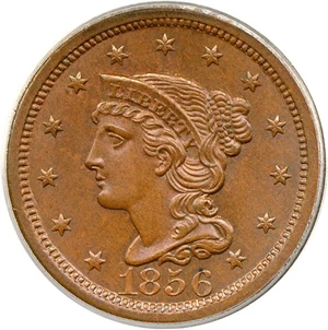 image for: 1856 1c Upright 5 PCGS MS65 BN
