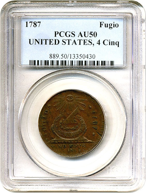 image for: 1787 Fugio UNITED STA, 4 Cinq PCGS AU50 BN