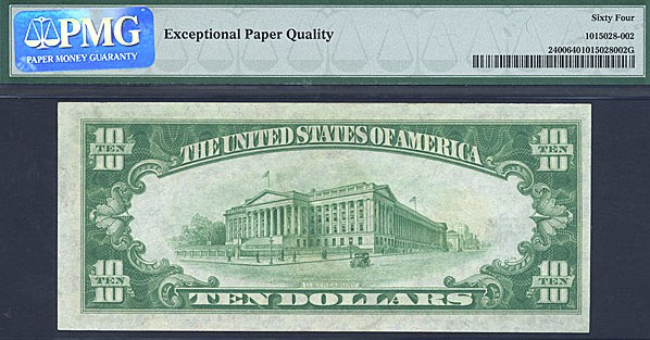 image for: Fr.2400 1928 $10 Gold Seal and Serial Numbers PMG Choice CU64 EPQ  [A75647832A]