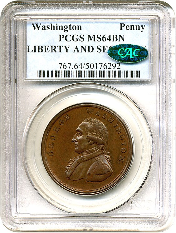image for: Washington Penny LIBERTY AND SECURITY PCGS/CAC MS64 BN