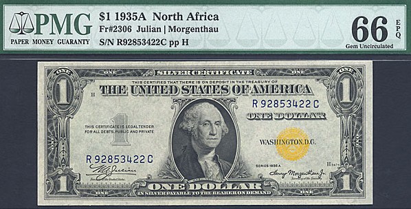 image for: Fr.2306 1935A $1 North Africa PMG Gem CU66 EPQ  [R92853422C]