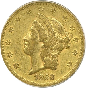 image for: 1853 $20 PCGS VF30