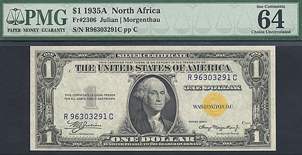 image for: Fr.2306 1935A $1 North Africa PMG Choice CU64 EPQ  [R96303291C]