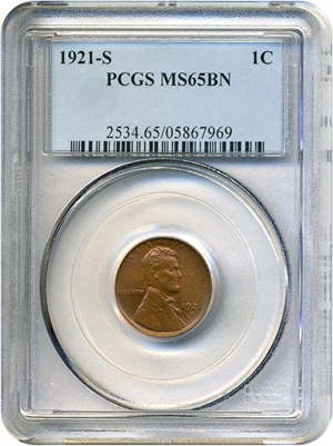 image for: 1921-S 1c PCGS MS65 BN