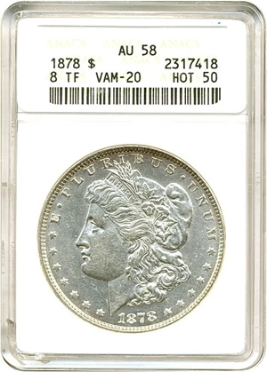 image for: Hot 50 VAM: 1878 8TF $1 VAM 20 Doubled Date ANACS AU58