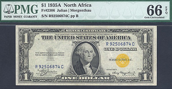 image for: Fr.2306 1935A $1 North Africa PMG Gem CU66 EPQ  [R92506874C]