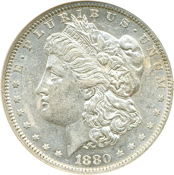 image for: Top 100 VAM: 1880-O $1 VAM 6A  8/7 Ear & Gouge NGC AU53