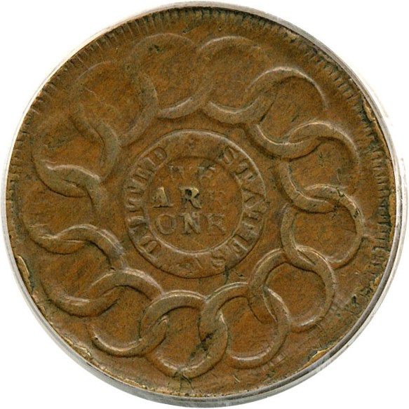 image for: 1787 Fugio UNITED STA, 4 Cinq PCGS AU50 BN