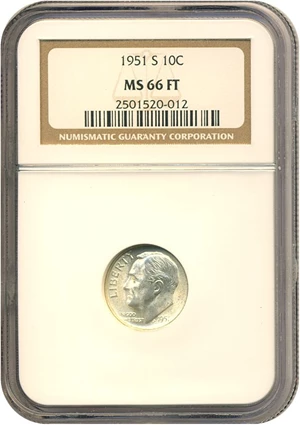 image for: 1951-S 10c NGC MS66 FT